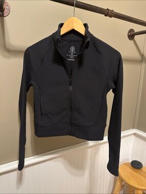 Women's Black Zip-Front Bomber Jacket by Alo Yoga